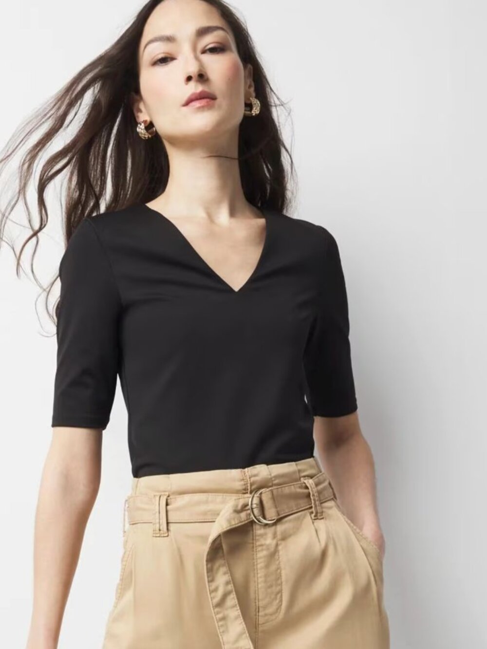 WHBM All Ways Stretch Elbow-Sleeve Black Tee Small
